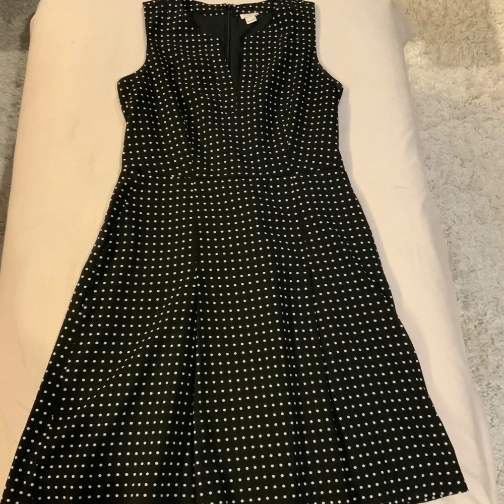 J Crew Black White 6 Sleeveless Polka Dot MIDI Dress Timeless Classic Wedding
